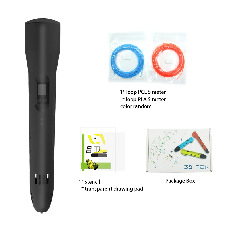 Black 3D pen QCREATE QW01-012C универсальная 3D Ручка PLA PCL двойной режим ЖК-дисплей регулируемая температура нагрева и скорость с бесплатной 10 м нити - Цвет: Black 3D pen