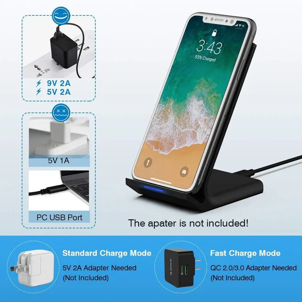 DCAE 10 Вт 9 В Быстрая зарядка 3,0 Qi Беспроводное зарядное устройство для iPhone 11X8 XS MAX XR Быстрая зарядка Подставка для samsung S10 S9 S8 Note 10 9