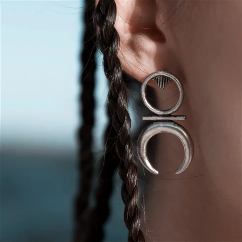 (1 pair/lot) Simple Disgn Couple Antique Silver Metal Moon Stud Earring | Украшения и аксессуары