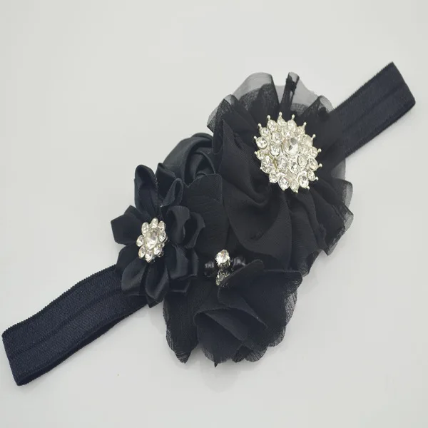 Children chiffon flower rose belt baby alloy CZ buckle with headdress wholesale | Украшения и аксессуары