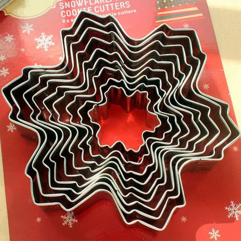 9 штук в форме снежинки для печенья резаки торта из нержавеющей стали снежинка