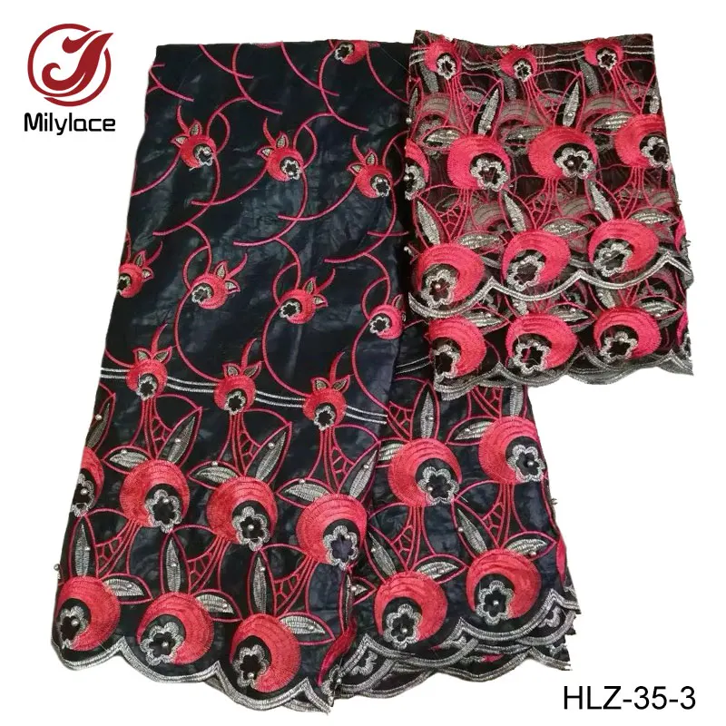 Вручную бисером африканских Базен кружевной ткани Вышивка 5 ярдов в серию