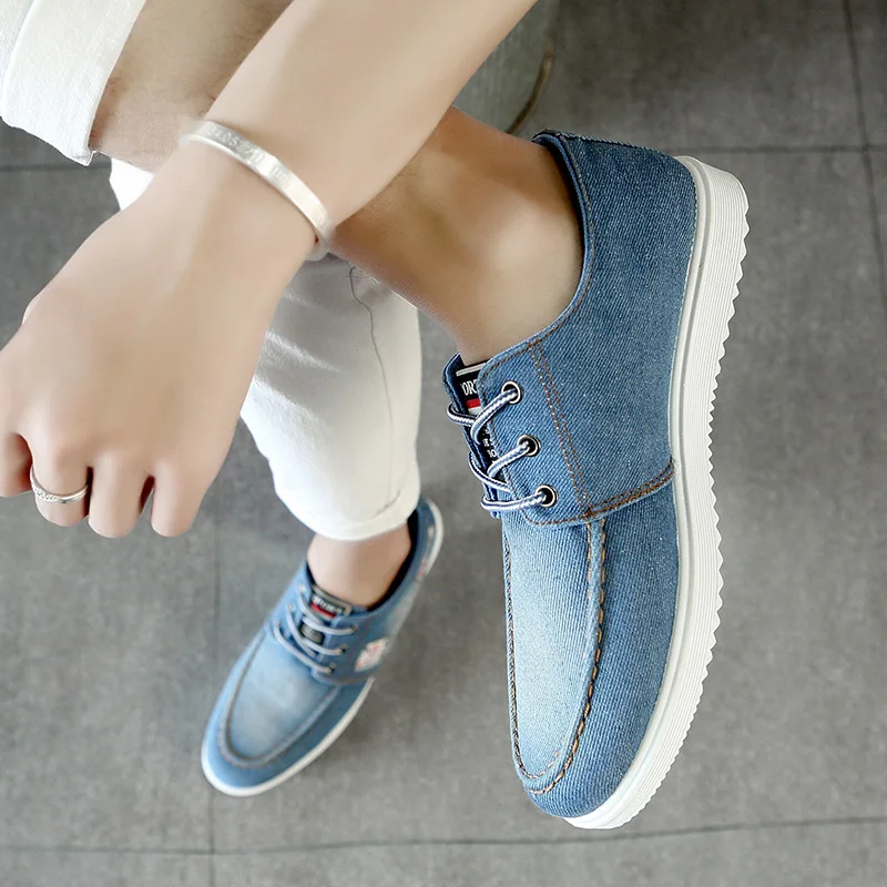 2018 New Men's Flats Summer Autumn Casual Breathable Blue Denim Shoes Mens Fashion Mesh Comfortable Lace-up Free Shipping | Обувь