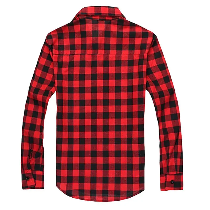 Мужская приталенная рубашка в клетку повседневная хлопковая с длинными рукавами