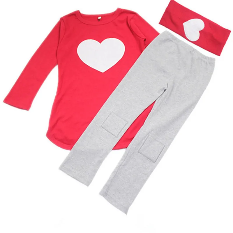 3 шт. 1шт. лента для волос + футболки+ детские брюки комплекты одежды девочек