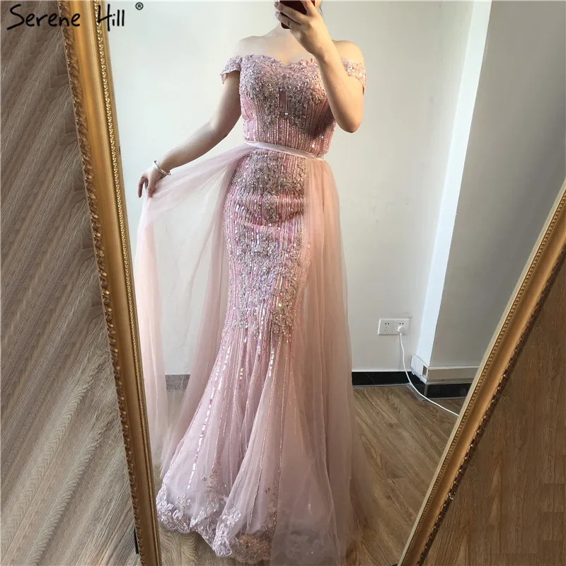 Розовые Роскошные вечерние платья с открытыми плечами 2020 Дубай дизайн