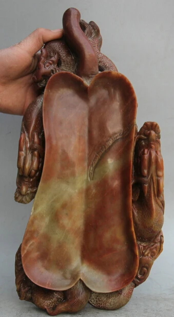 524 15&quot Chinese Dynasty palace Shou Shan Stone Two Dragon fan inkstone inkslab Discount 35% | Дом и сад