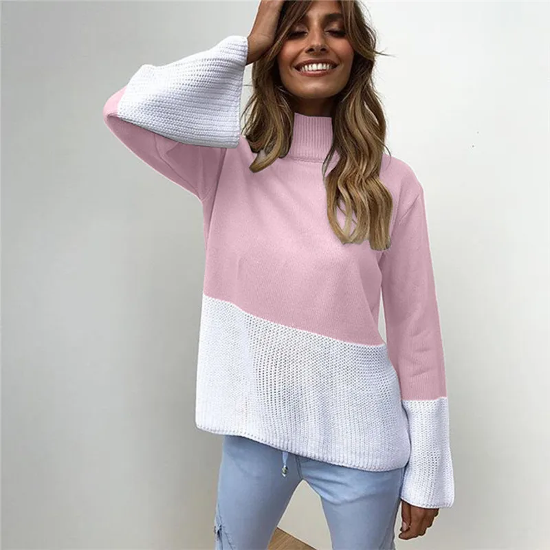 Turtleneck Sweater Autumn Winter Pullover Knitted Jumper Female Patchwork Loose Pullovers For Lady 2018 Femme | Женская одежда