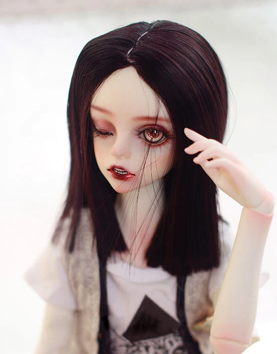 

BJD doll wigs black purple High-temperature wire shoulder length wigs for 1/3 BJD DD SD doll middle parting hair style wigs