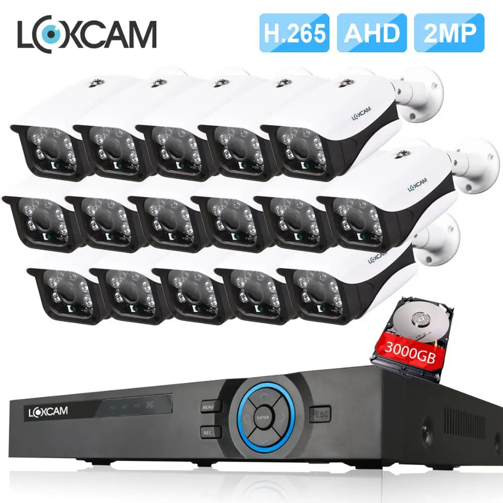 LOXCAM h.265 16Ch HDMI 1080P DVR система 16 шт. 2MP AHD CVI IP66 наружная Водонепроницаемая камера видеонаблюдения система P2P видео набор для наблюдения