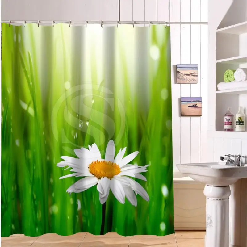 

HOT Custom Daisy Flowers Chamomile Grass Shower Curtain 3D Waterproof Polyester Fabric Bath Curtain 12 Hooks For The Bathroom