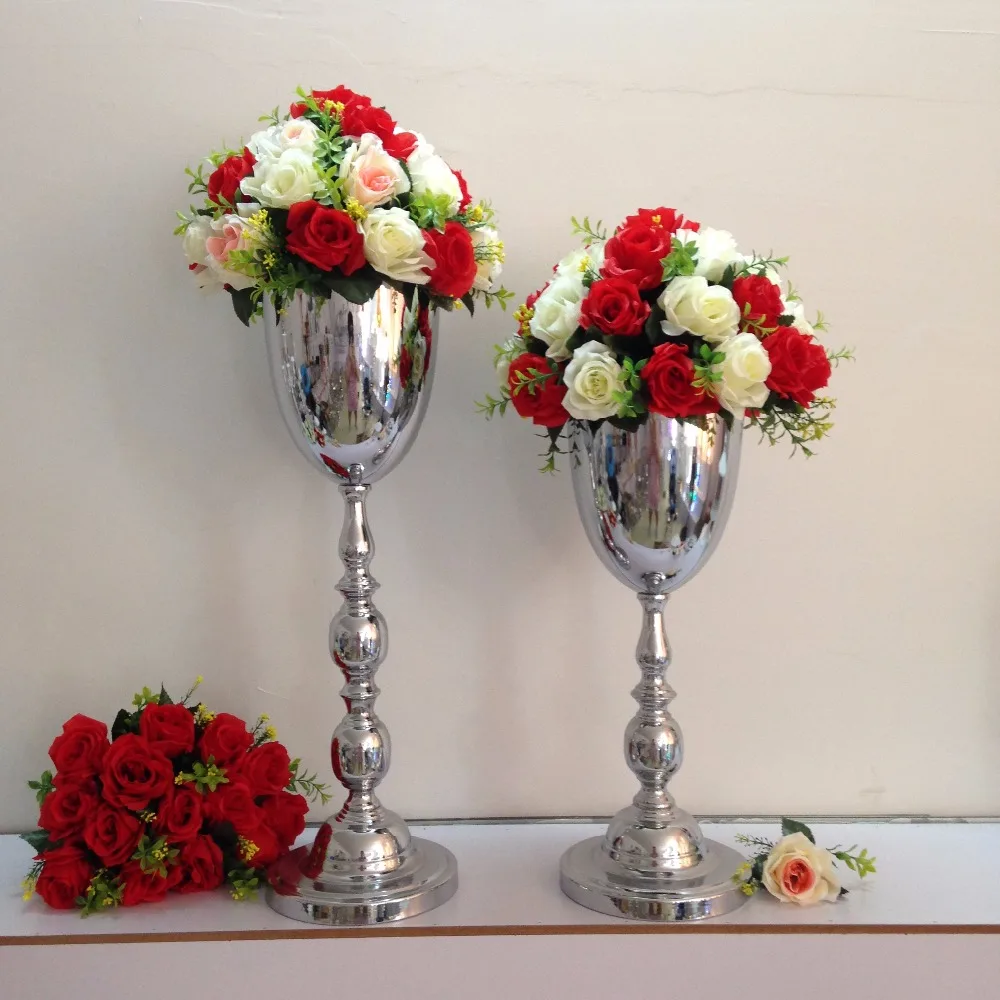 

2016 new style 53cm /20.8" Silver wedding flower vase wedding table centerpiece table stand wedding decoration supply 10 pcs/lot