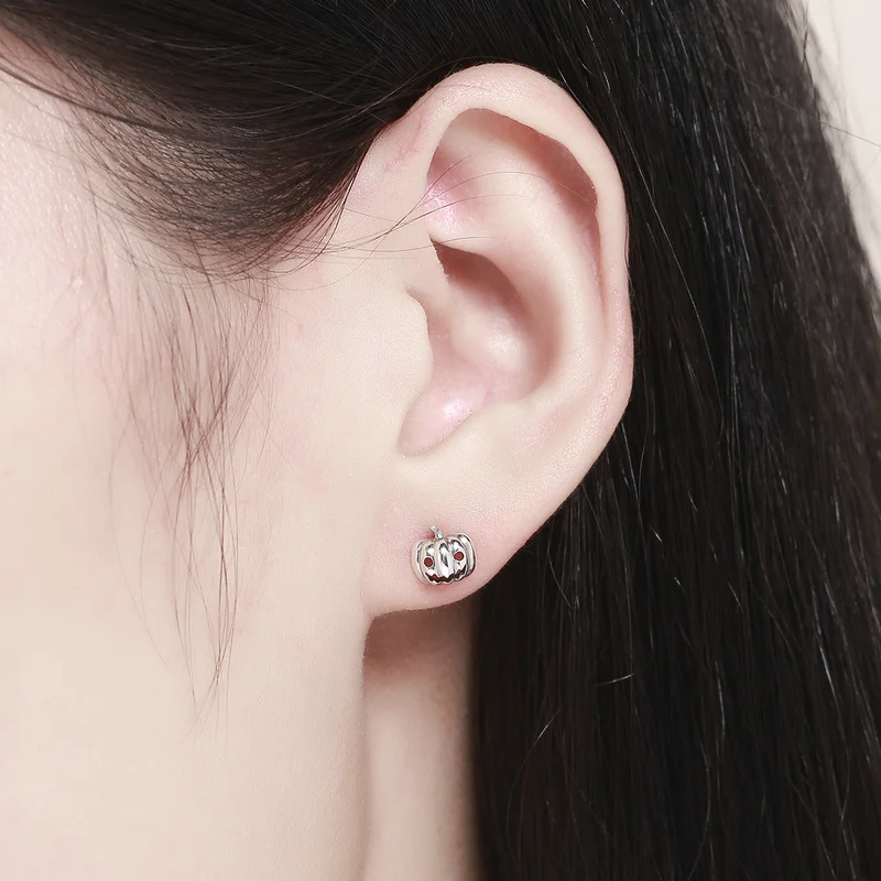 Простой Круглый Ажурный Хэллоуин Тыква стерлингового серебра Серьги гвоздики