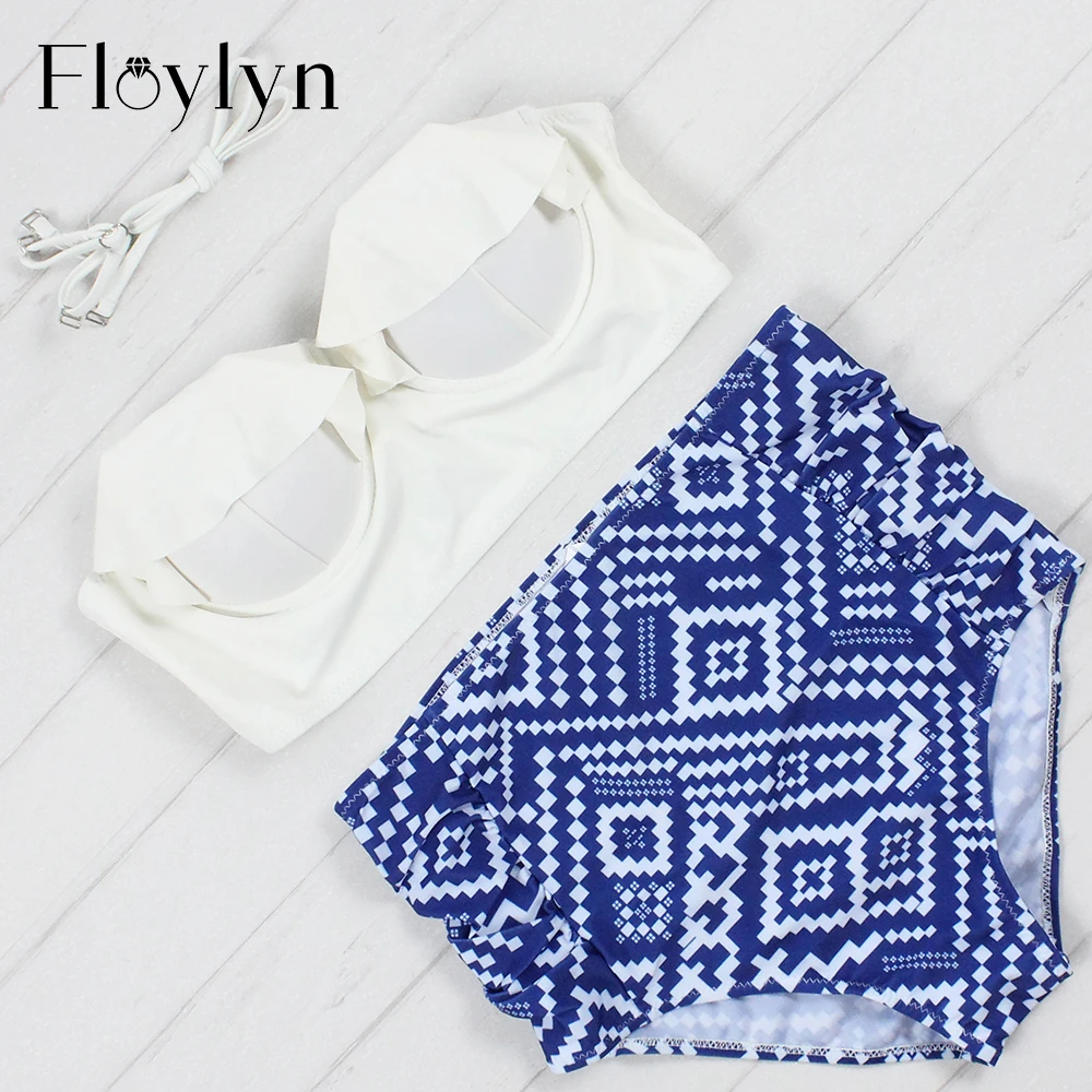 FL00824 Floylyn Новинка бикини женский купальник Высокая талия купальный костюм Плюс Размер Купальники пуш-ап бикини Набор Винтаж Ретро пляжная одежда 4XL - Цвет: FL00824