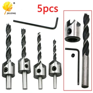 Набор зенкеров для дрели, комплект из 5 насадок для столярных работ, 3 мм, 4 мм, 5 мм, 6 мм, гаечный ключ, 5 шт.лот