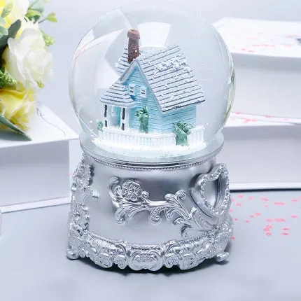10*15 см скандинавские синие домики Spin Snow Globe Bluetooth функциональная музыкальная