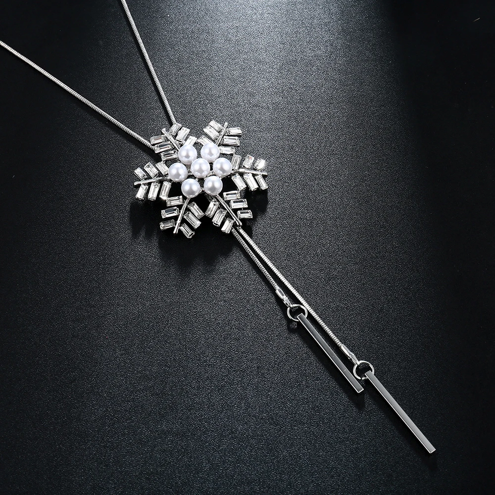 Meyfflin Collier Femme, длинное ожерелье с искусственным жемчугом, модное женское колье Снежинка с кристаллами, подвеска, ювелирная цепочка, бижутерия, подарки