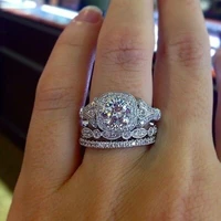 bridal set elegant rings for women sliver color wedding engagement fashion jewelry with full shiny zircon female ring size6 10