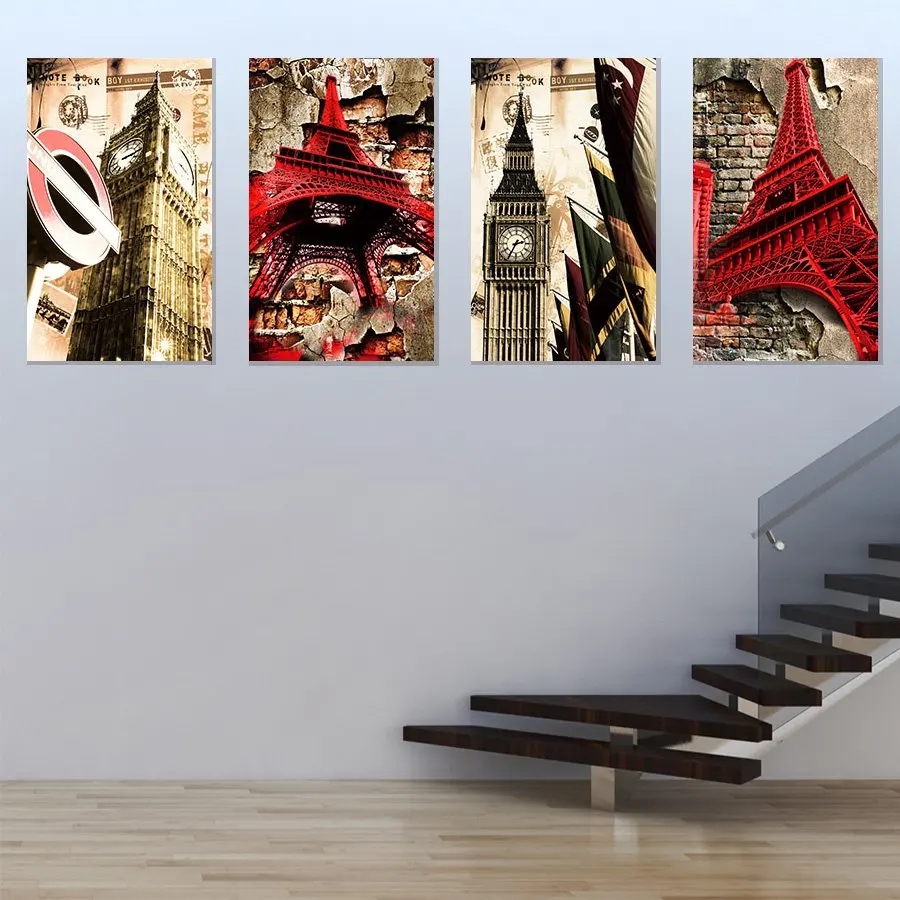 Красная Эйфелева башня и Большая колокольчик HD печать картина картины настенные