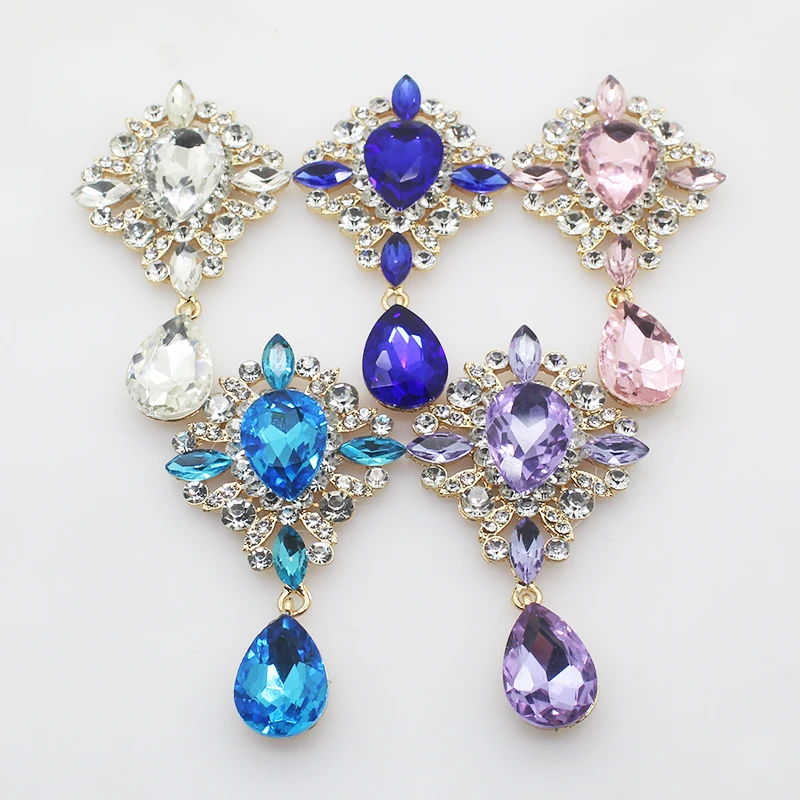 

New Mix Color Pendant Glass Metal Buttons 2Pcs/Lot Flatback Brooch Crystal Button 38 x 65mms Gold Accessories Decoration