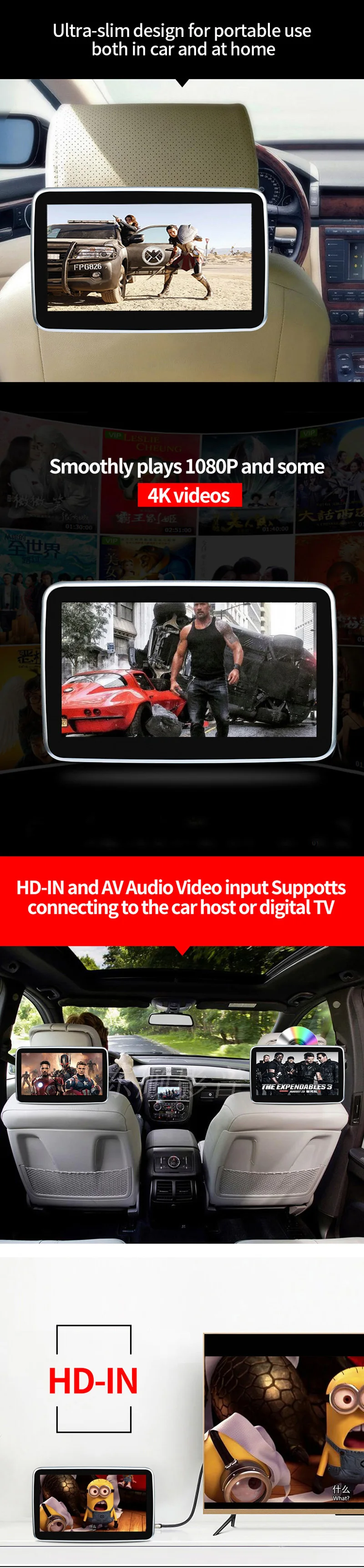 10,1 дюймов Android HD 1080P видео сенсорный экран автомобильный дисплей MP5 с wifi/HDMI/USB/SD/Bluetooth/FM передатчик ТВ в автомобиле