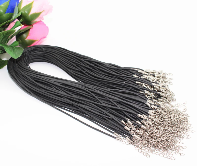 2 мм 100 шт./лот ручное изготовление 18 &quotчерный резиновый шнур для ожерелий