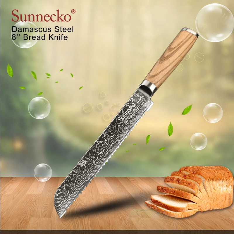 SUNNECKO Premium 8 дюймов нож для хлеба 73 слоя Дамасская стальная бритва острым лезвием