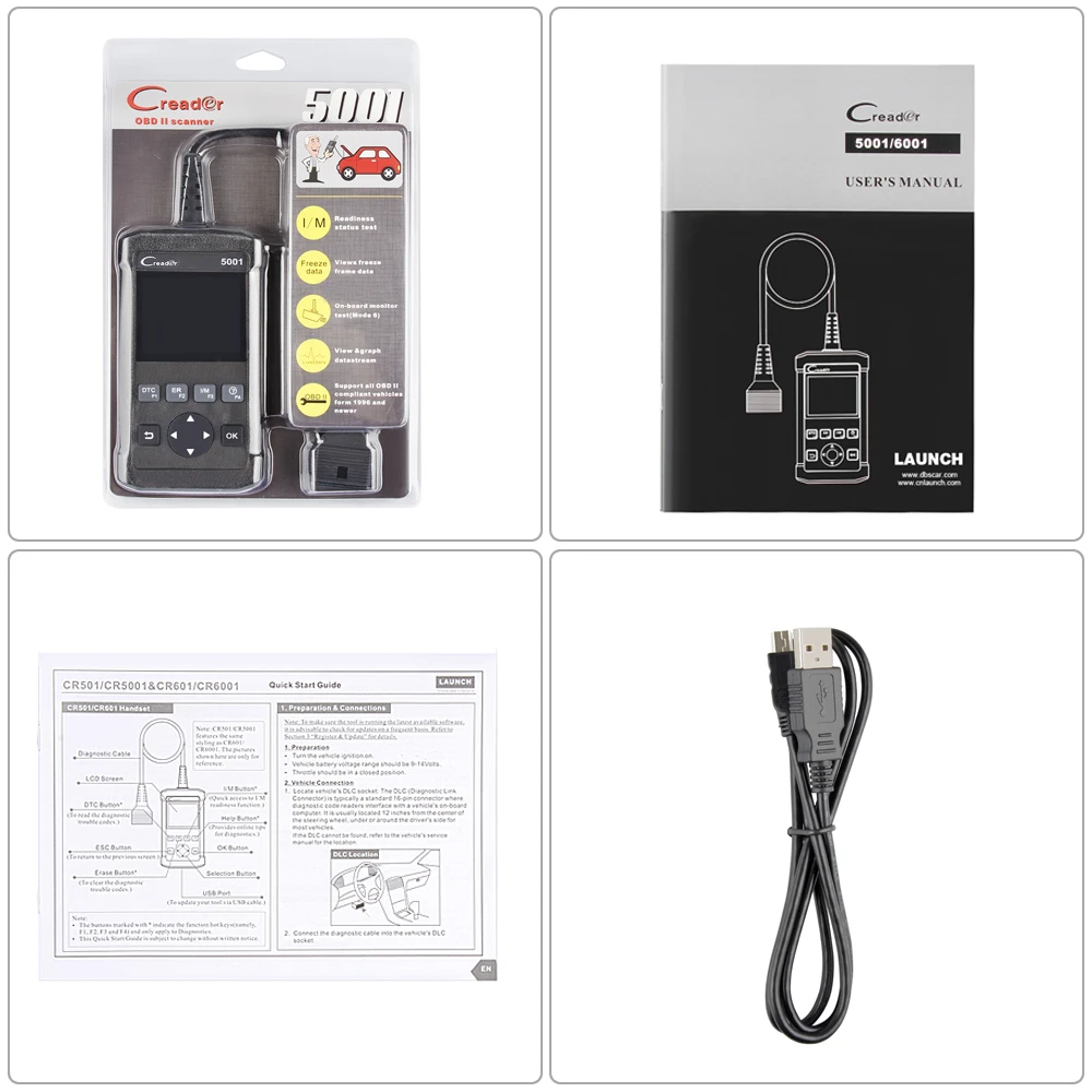 ODB2 OBDII автомобилей сканер Creader 5001 Поддержка Multi язык для VW/BMW/BENZ полный OBD2/EOBD