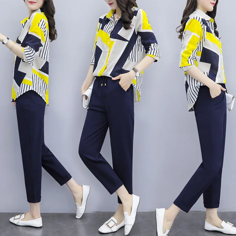 Большой размер комплект из двух предметов женский летний костюм Conjunto Feminino