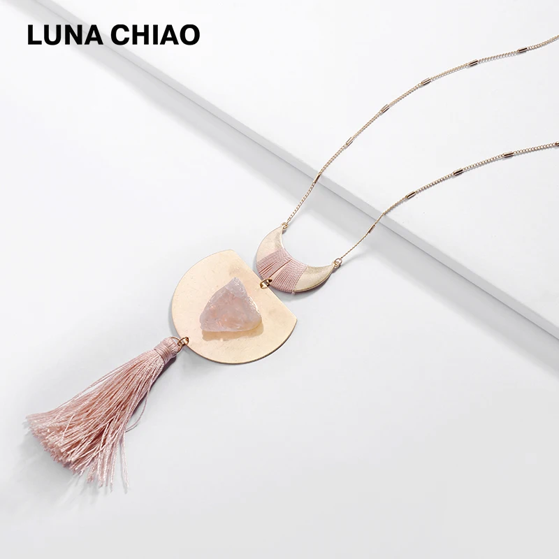 LUNA CHIAO мода носить позолота Рог натуральный камень кристалл кисточкой длинная
