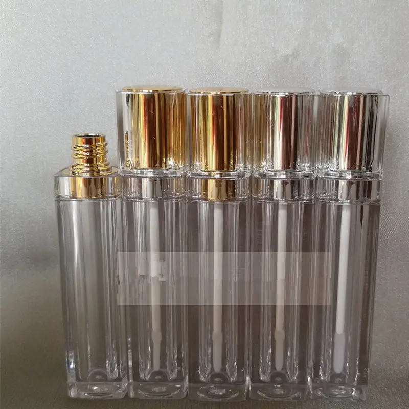 100 шт./лот квадратная форма тюбик для блеска губ с серебряным/золотым колпачком