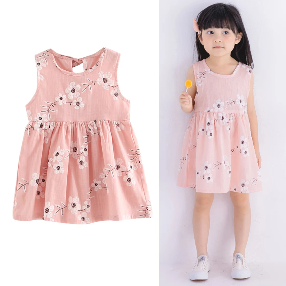 

2021 Baby Girl Summer Dresses Print Princess Baby Girls A-Line Lovely Sleeveless Elegant Simple Girl Soft Cotton Clothes