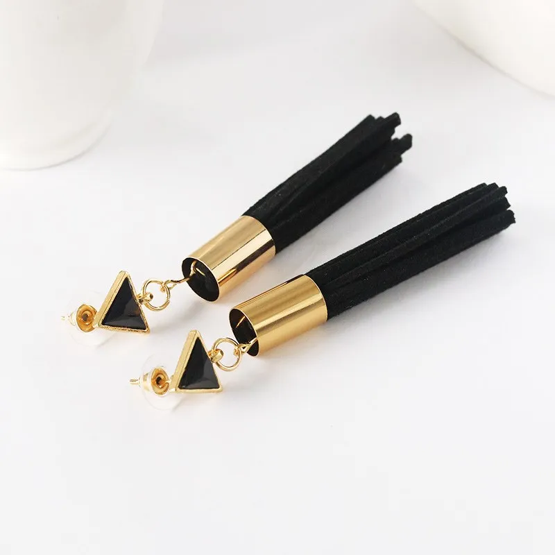 2019 Black/White Leather Tassel Earrings Jewelry Female Simple Retro Metal Long Dangle Earring | Украшения и аксессуары
