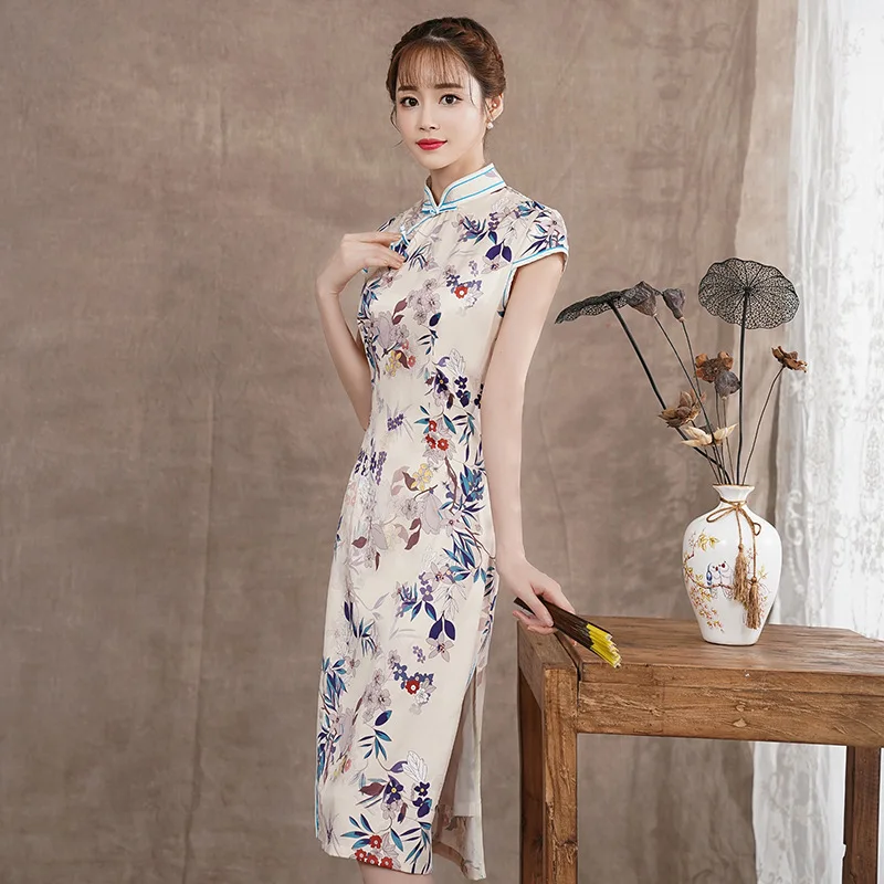 Женское винтажное платье Cheongsam длинное китайское традиционное в восточном стиле