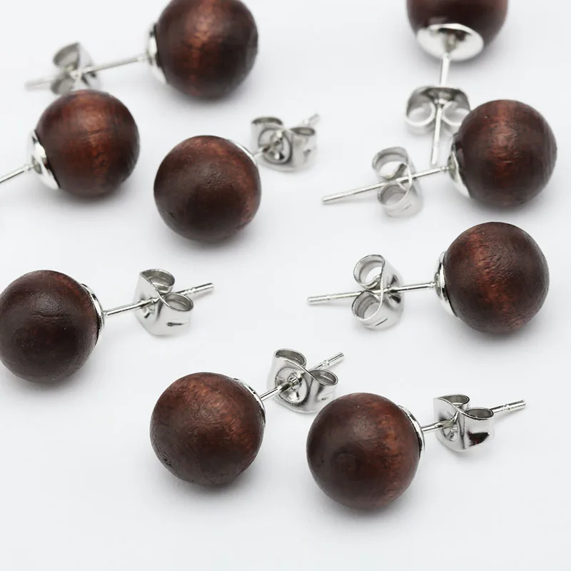 1 пара унисекс мужские деревянные серьги-гвоздики 10 мм коричневые в стиле панк