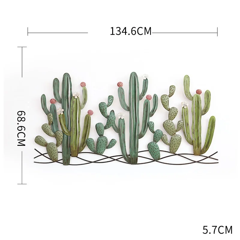 

European Wrought Iron Wall Hanging Mural Crafts Decoration Creative Wall Cactus 3D Stereo Wall Sticker Background Ornament R2214