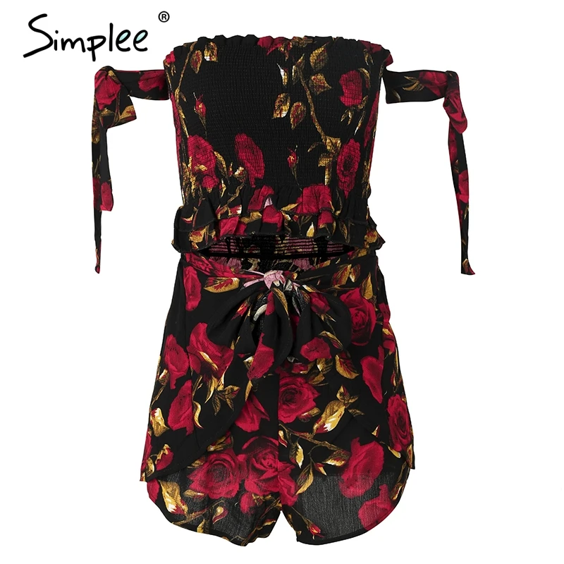 Simplee сексуальный Принт без бретелек из двух частей комбинезон для женщин манжета