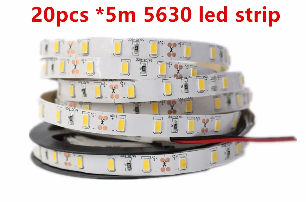 

Super Bright 100m/lot DC12V 5M 5630 SMD 300 leds Non-Waterproof Nature/Warm/Cool White Flexible LED Strip Light Freeshipping