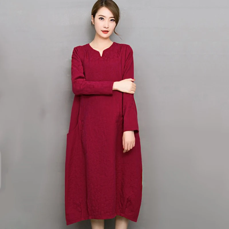 2016 женская мода осень Хлопок Белье Платья женские V-образным Вырезом С Длинным