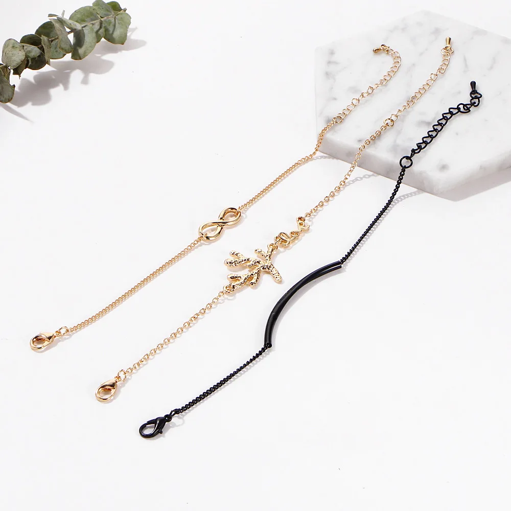 3 шт./компл. Модные Простые лист 8 слово Шарм Браслеты для Для женщин Золотой Цвет