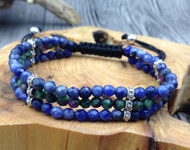 YA2676 натуральный камень Sodalite Zoisite 4 мм граненые бусины 3 слоя шнур браслет
