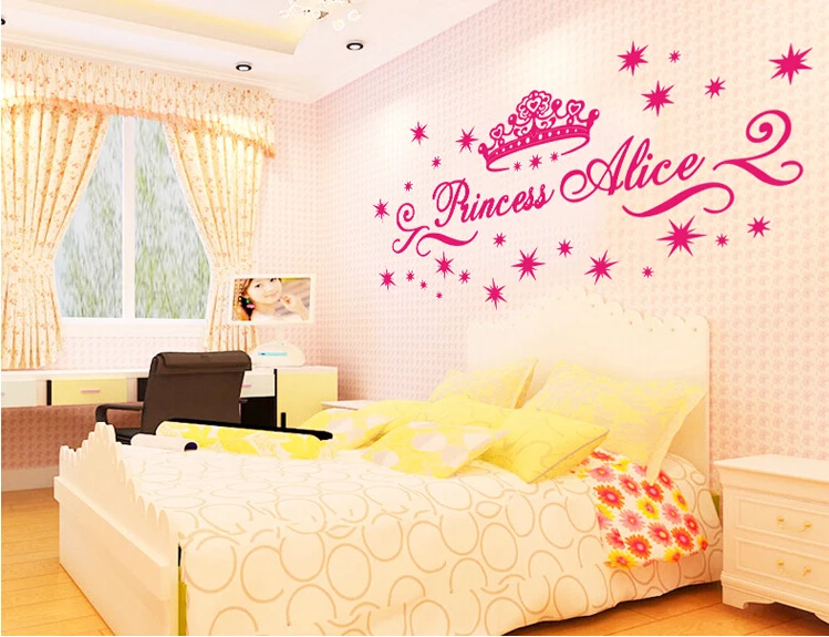 Бесплатная Доставка Розовая Принцесса Корона Стены Стикеры для Детской Комнаты