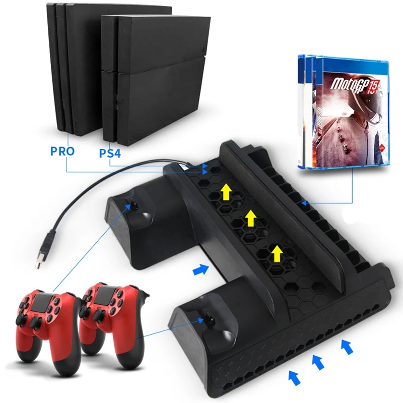 3 в 1 для Ps4/Ps4 Slim/Ps4 Pro вертикальная подставка с двойным контроллером зарядная