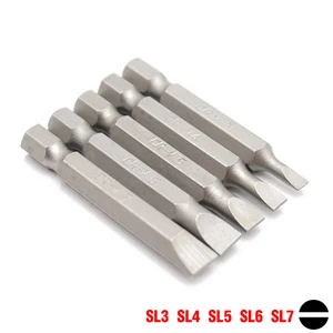 Набор бит отверток с шестигранным хвостовиком, 5 или 10 шт., 14 дюйма, 6,35 мм, длина 50 мм, хром-ванадиевая сталь, плоский SL3 SL4 SL5 SL6 SL7