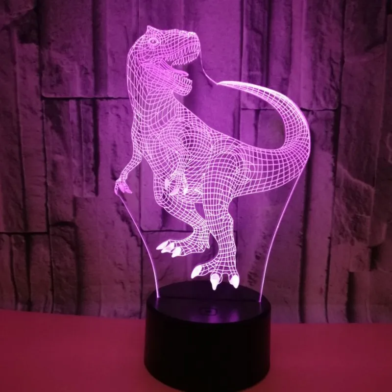 Красочная сенсорная 3d лампа Иллюзия светодиодный ночник USB динозавр атмосфера