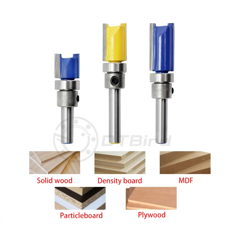 1/3pc 1/4" 1/4 Inch Shank Flush Trim Pattern Router Bit Top Bottom Bearing Trimming Woodworking Milling Cutter Alloy Blade |