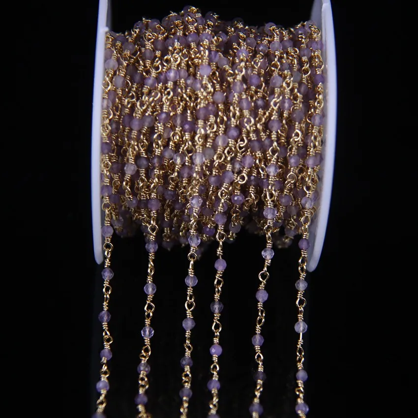 Цепочка Из Бисера с гранеными круглыми бусинами 5 метров натуральный аметист 2 мм
