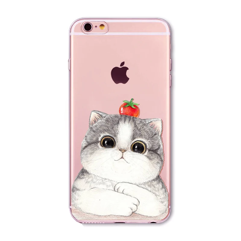 Милый Кот Чехол для Apple iPhone 6 6s 7 Plus плюс 4 4S 5 5S SE прозрачные мягкие силиконовые