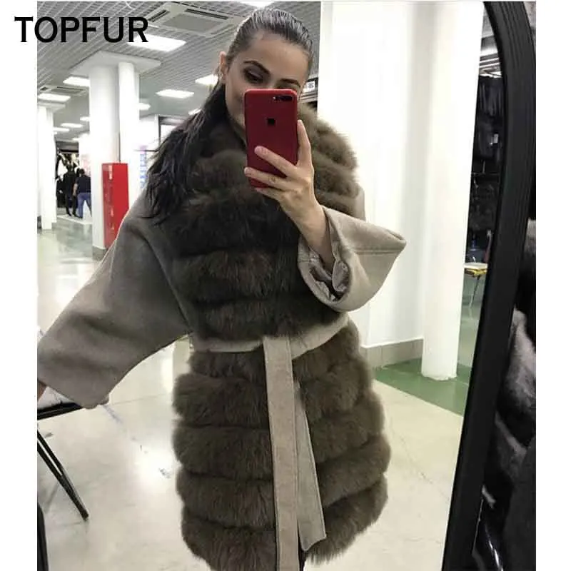 TOPFUR роскошное новое пальто из натурального меха Женское зимнее шерстяное