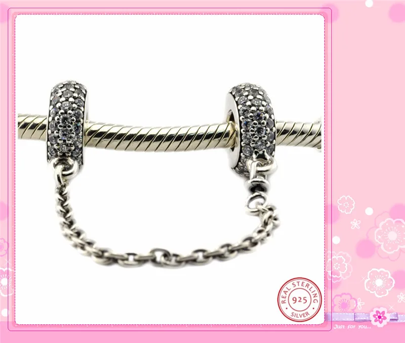 Красивые безопасные цепочки, украшенные 118 прозрачными фианитами, DIY Fit PANDORA, подвески, серебро 925, для женщин, изготовление ювелирных изделий SF016